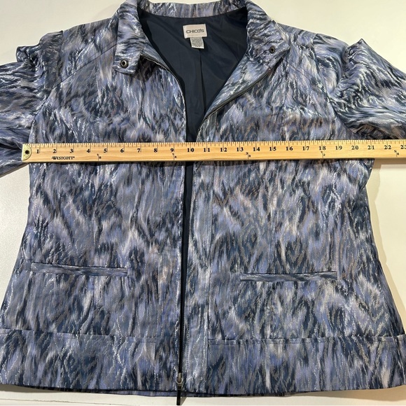 Chico's Purple & Silver Abstract Print Full Zip 3/4 Sleeve Jacket Size 2 - Picture 6 of 8